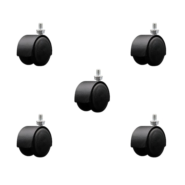 2'' Floor Safe Black Hooded Twin Wheel Caster 5/16 Threaded Stem, 5PK